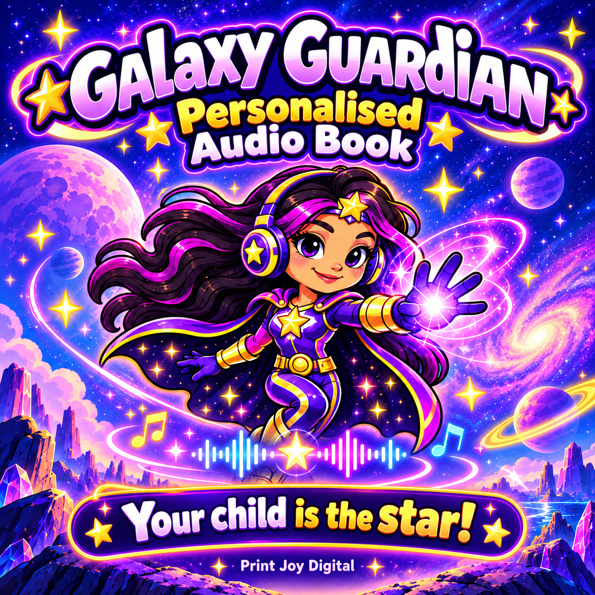 Galaxy Guardian personalised audiobook cover — Your child is the star