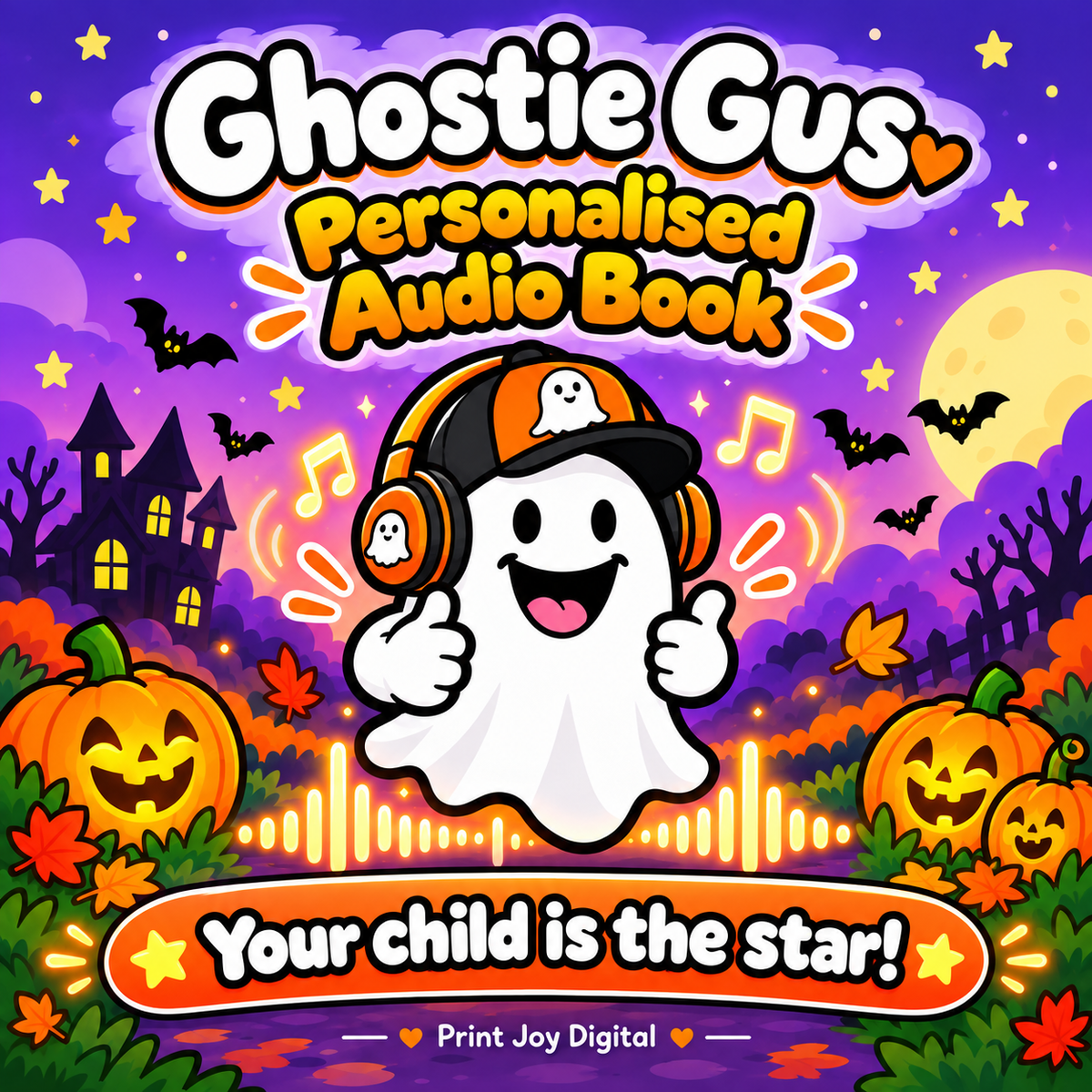 Ghostie Gus personalised audiobook cover — Your child is the star