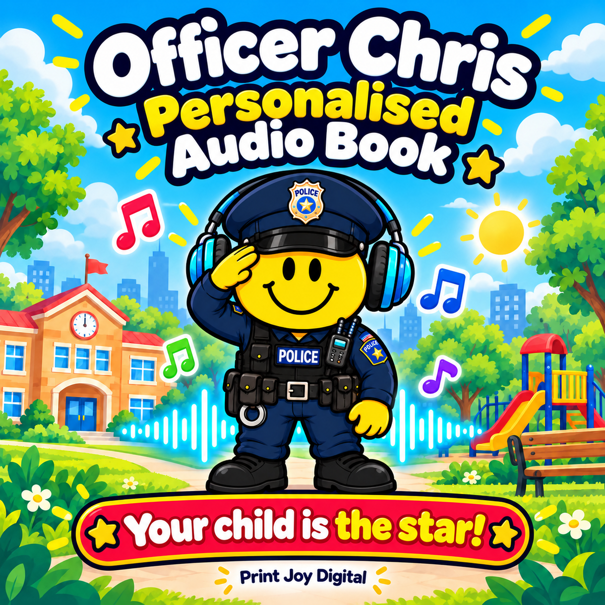 Officer Chris personalised audiobook cover — Your child is the star