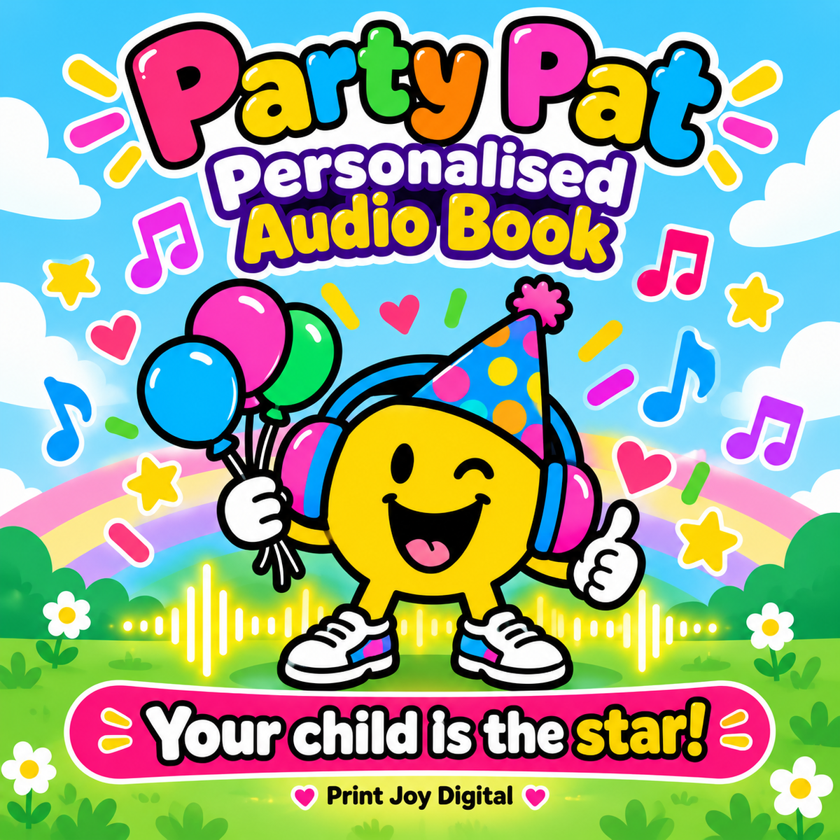 Party Pat personalised audiobook cover — Your child is the star