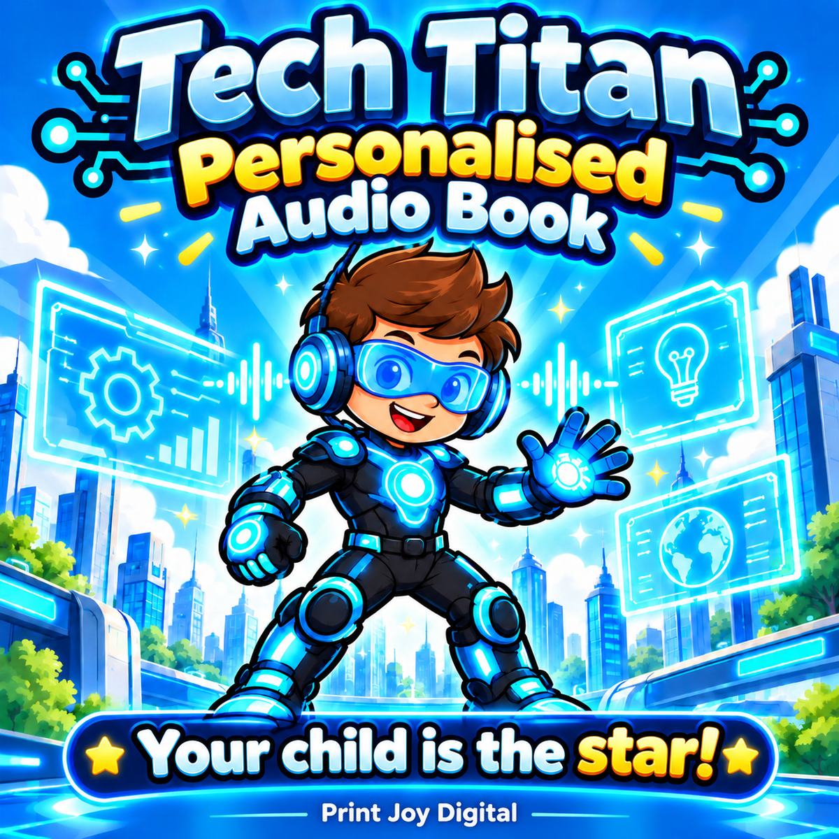 Tech Titan personalised audiobook cover — Your child is the star